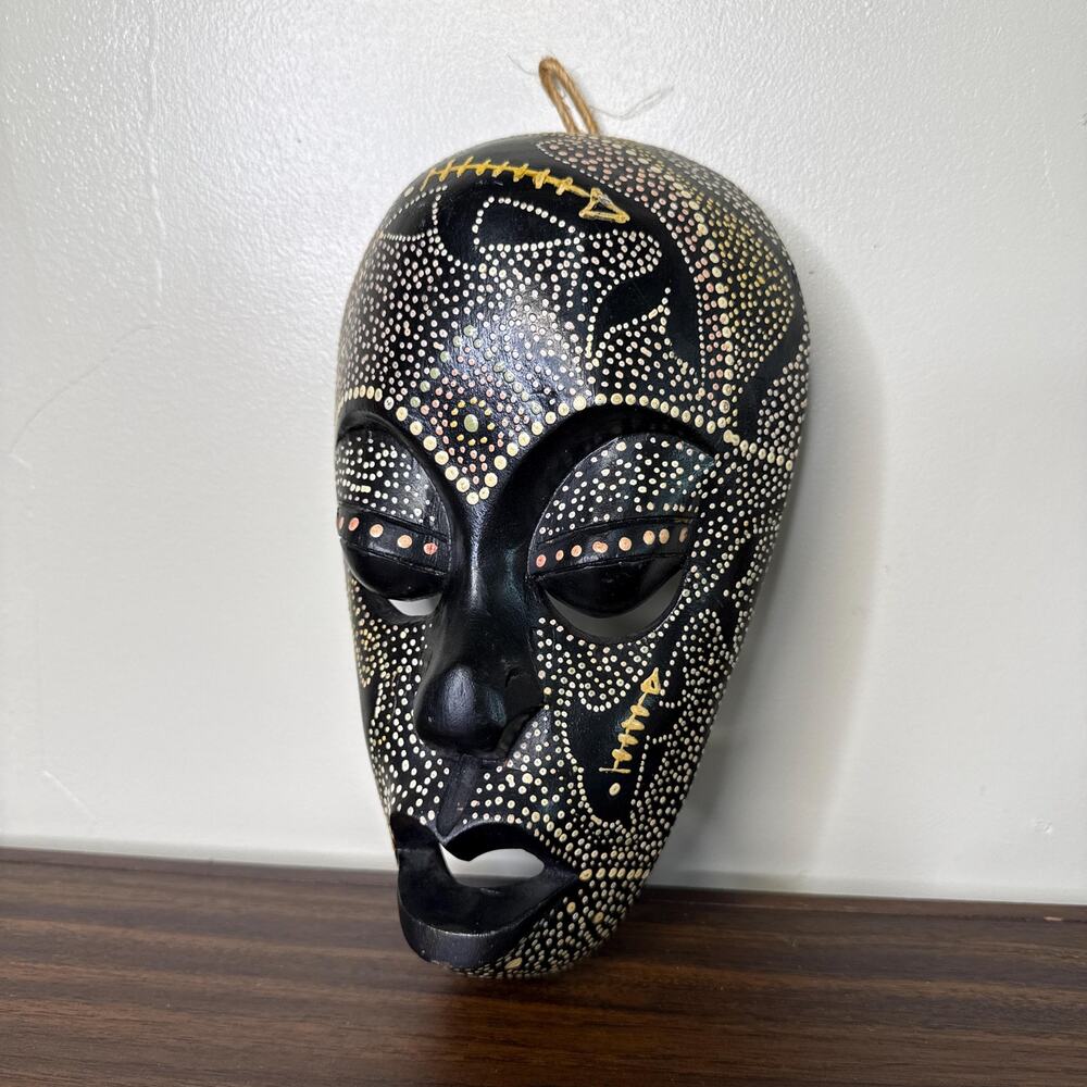 Vintage Carved Indonesian Wall Mask Hand Carved & Painted